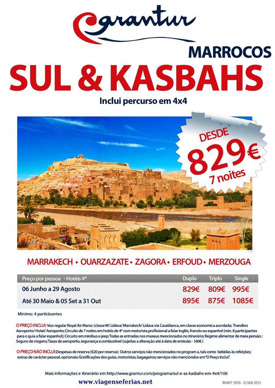 Sul & Kasbahs desde 829€ Férias em Marrocos