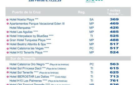 Desde 369€ Férias em Tenerife Junho 2015