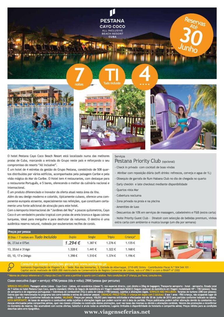 De 07 de Julho a 6 de Setembro 2015 Férias em Cayo Coco Cuba