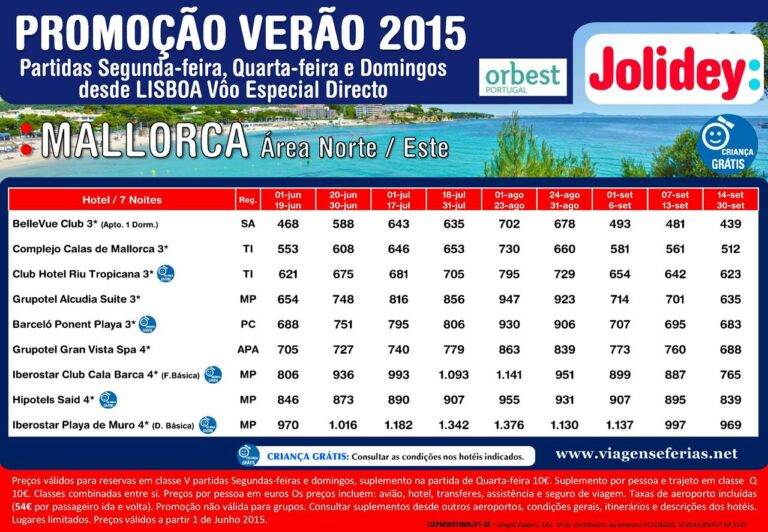 De 01-06 a 30-09 Férias Maiorca Norte desde 439€