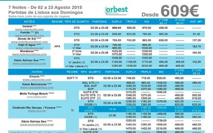 De 2 a 23 de Agosto 2015 Promoção Férias na ilha do Sal