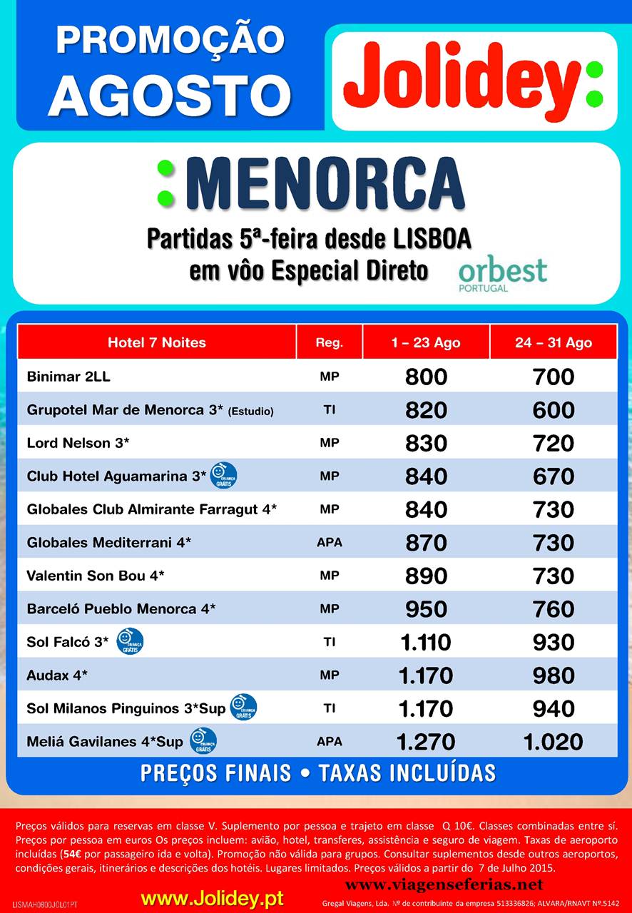 Desde 600€ ultima hora Agosto 2015 em Menorca