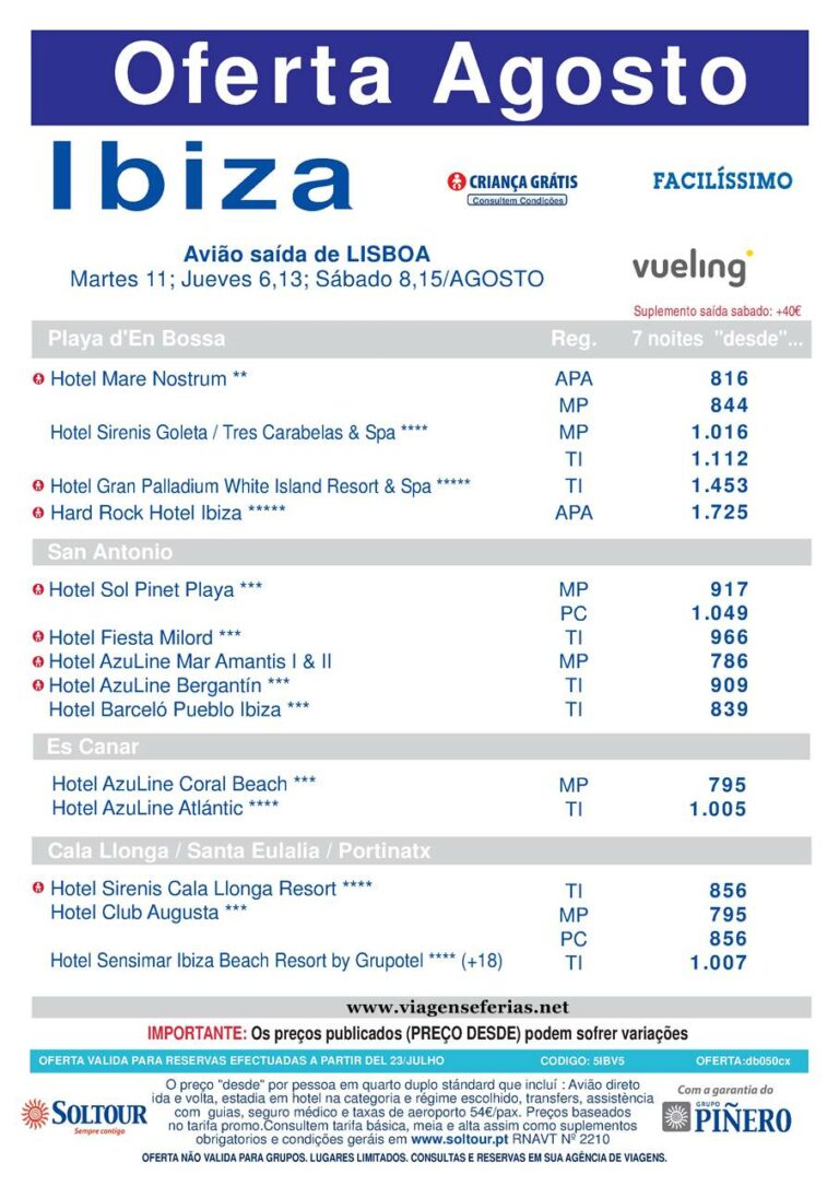 De 6 a 15 de Agosto férias em Ibiza desde 786€