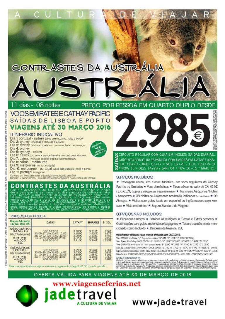 Desde 2985€ Férias na Austrália até Março 2016