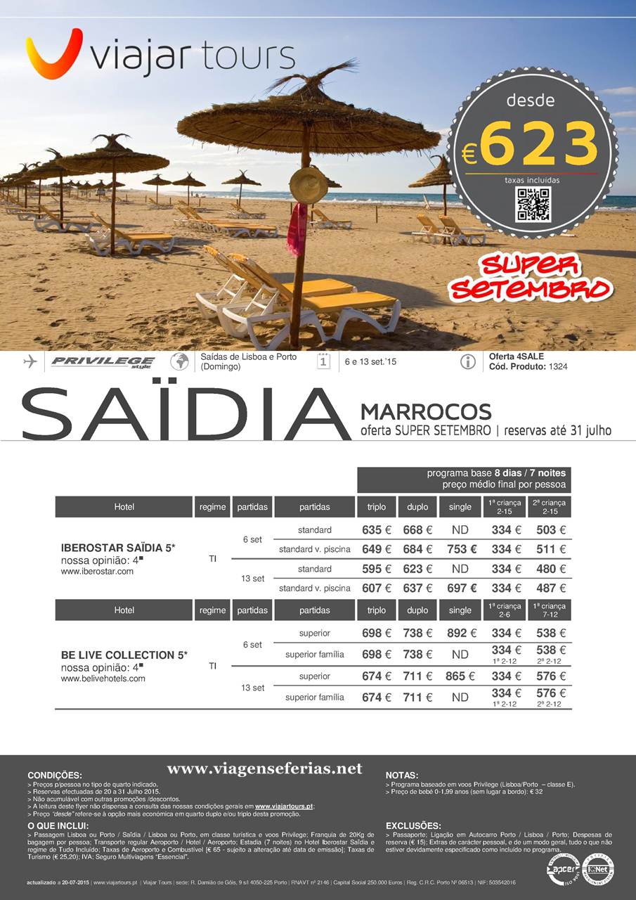 Desde 623€ férias em Setembro em Saidia (Marrocos)