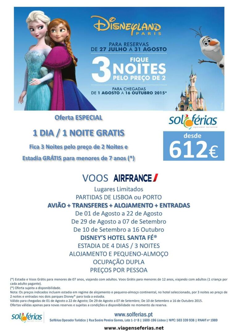 Desde 612€ Estadia 3 noites com voos na Disneyland Paris