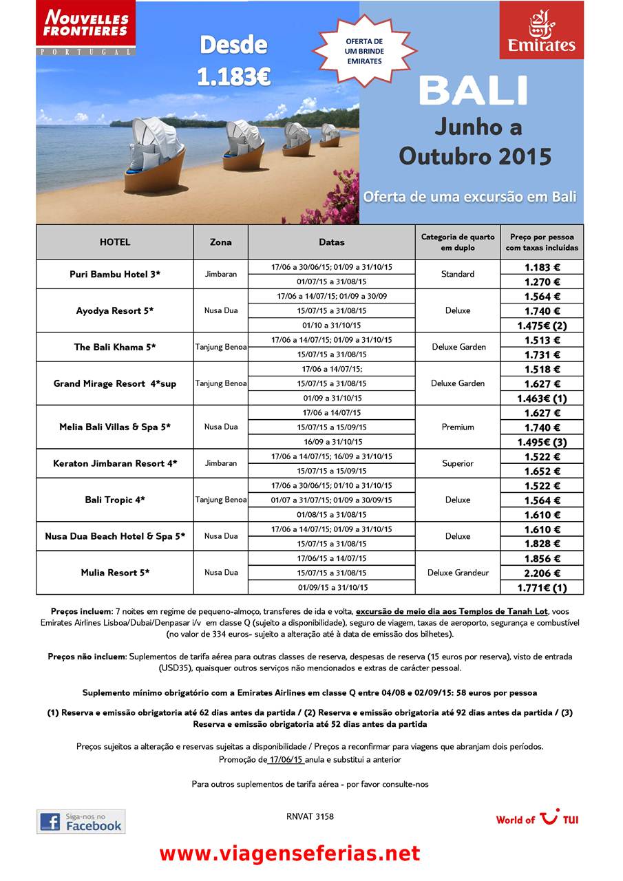 Férias em Bali desde 1183€ em Agosto 2015