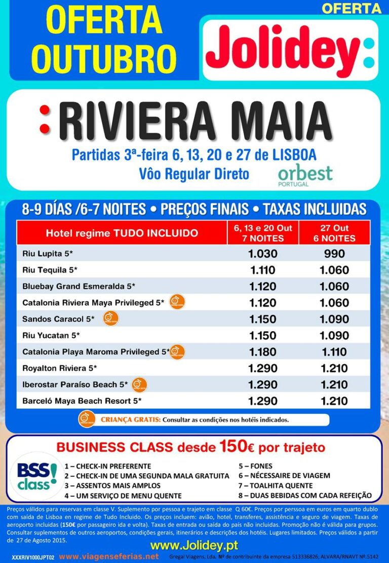 Até 27 de Outubro 2015 Promoção Férias na Riveira Maya