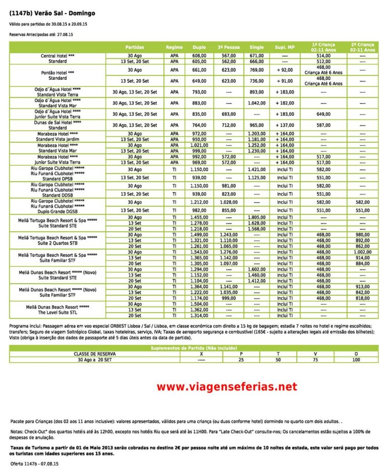 Férias Sal Cabo Verde Setembro 2015 Reserva Última hora