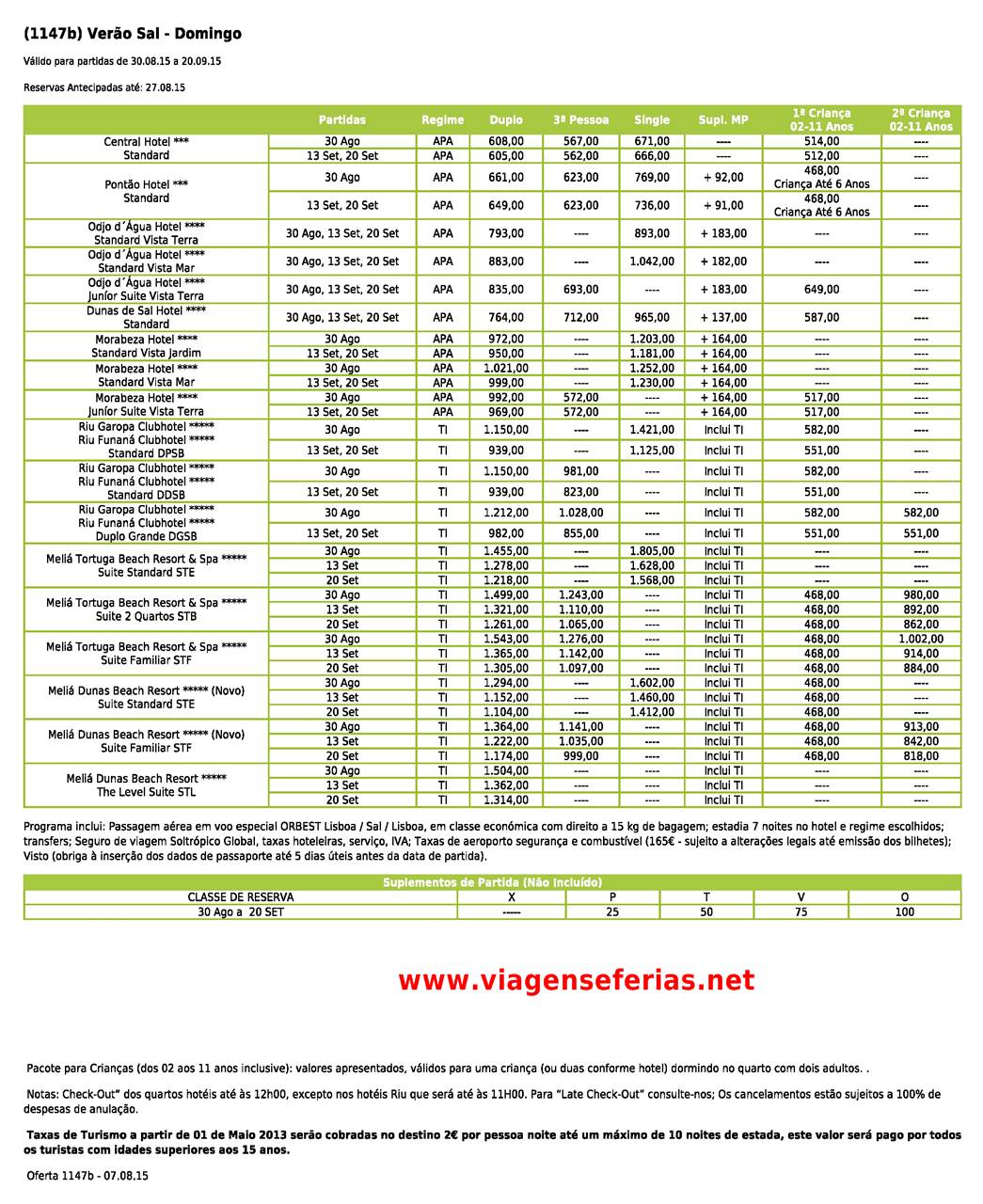Férias Sal Cabo Verde Setembro 2015 Reserva Última hora