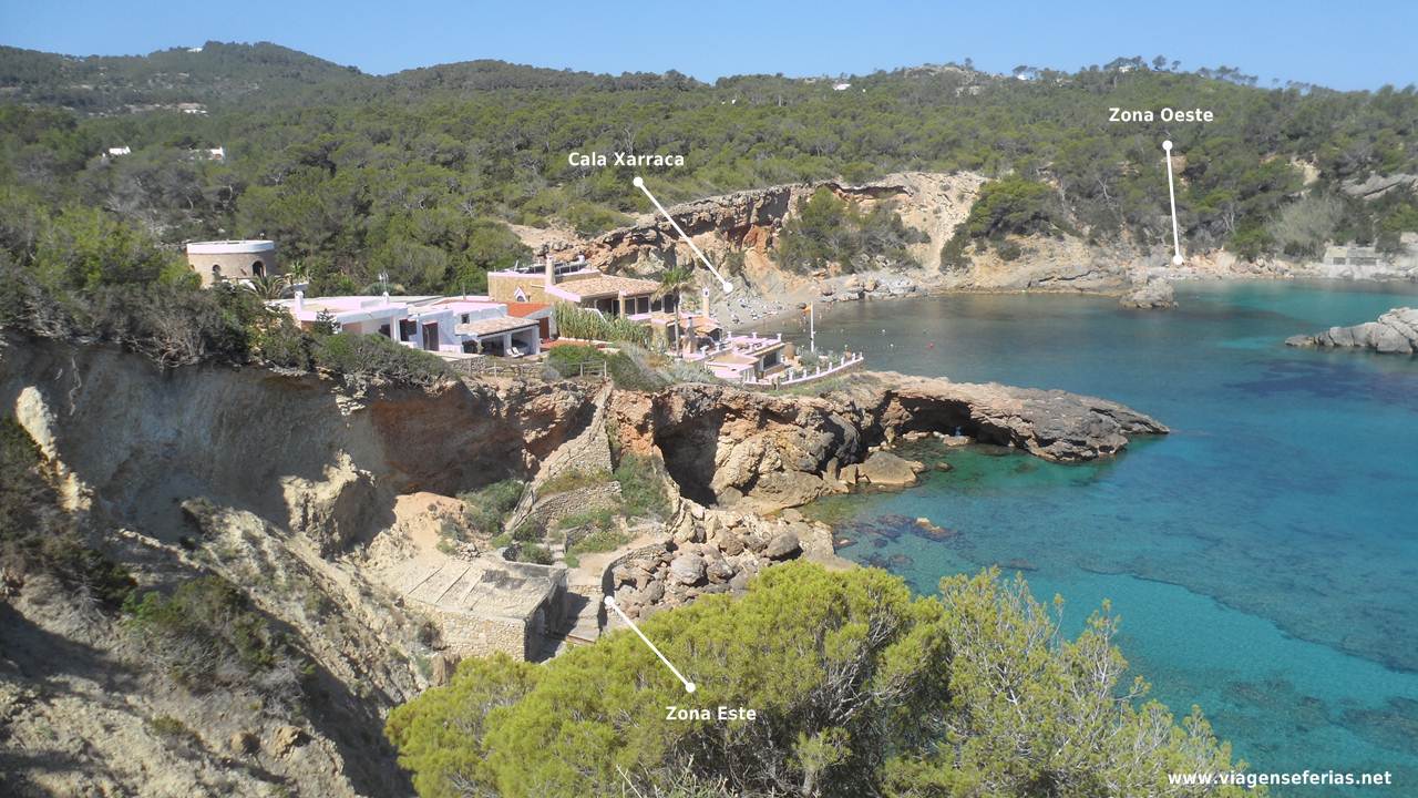 3 zonas da Cala Xarraca em Ibiza