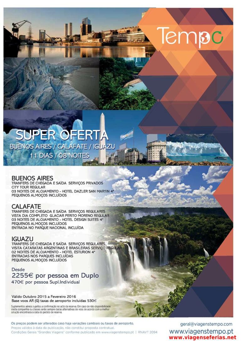 Férias Argentina (Buenos Aires, Calafate, Iguaçu) 11 dias