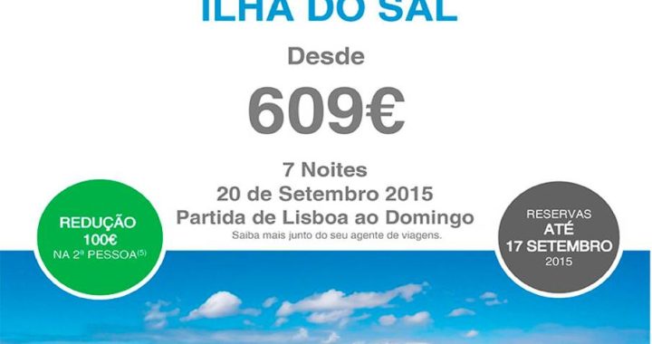 Desconto 100€ para férias na ilha do Sal a 20 de Setembro