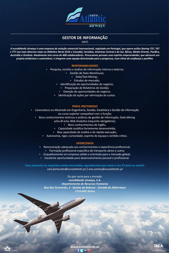 Vaga de emprego em Portugal para Gestor de Informação na Companhia euroAtlantic
