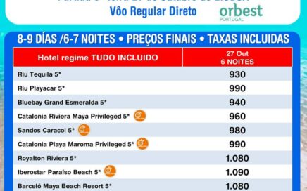 Partidas a 27-10-2015 em pacote Jolidey oara a Riviera Maia