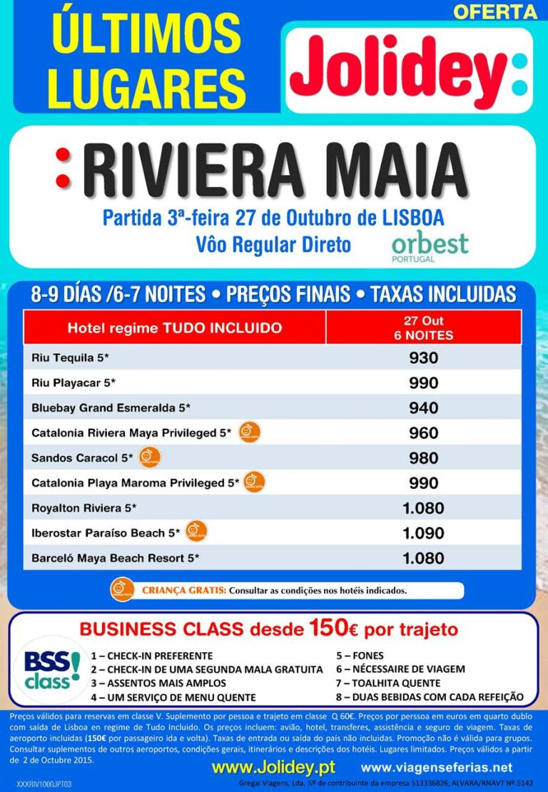 Partidas a 27-10-2015 em pacote Jolidey oara a Riviera Maia