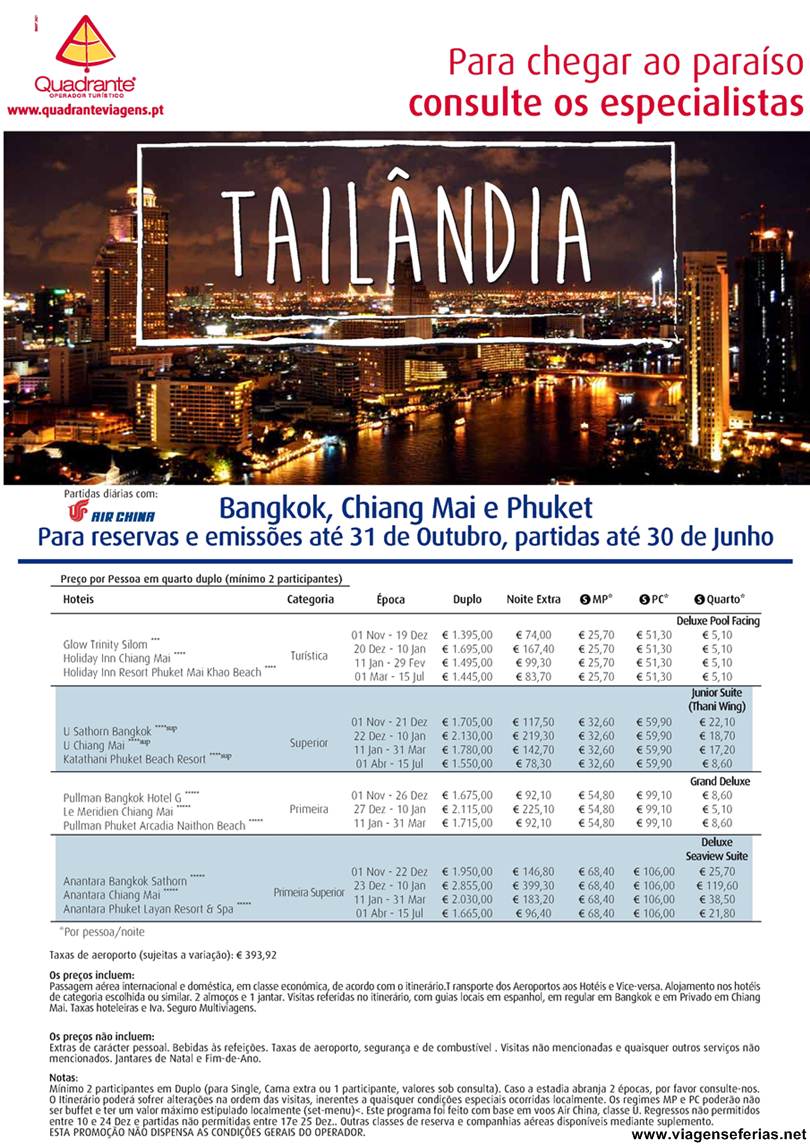 Partidas até 30-06-2016 para Férias de 11 dias na Tailândia