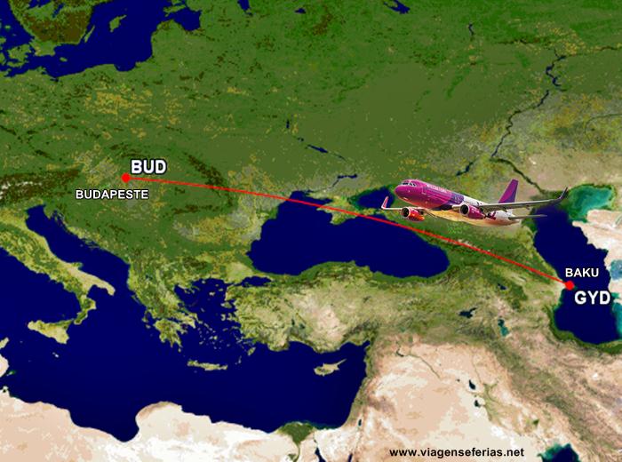 Rota dos voos Budapeste-Baku pela Wizz Air