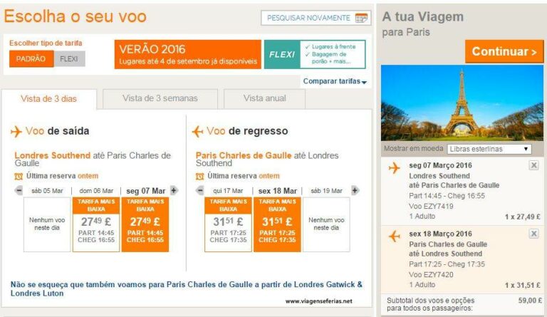 Preços desde 27.49£ Paris CDG - Londres Southend pela easyJet