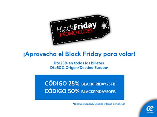 Códigos da promoção Air Europa para a Black Friday