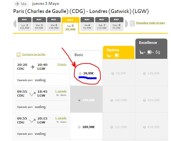 Desda 39.99€ voos low cost entre Paris CDG e Gatwick Londres pela Vueling