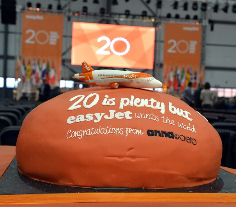 Bolo de aniversário dos 20 anos da easyJet