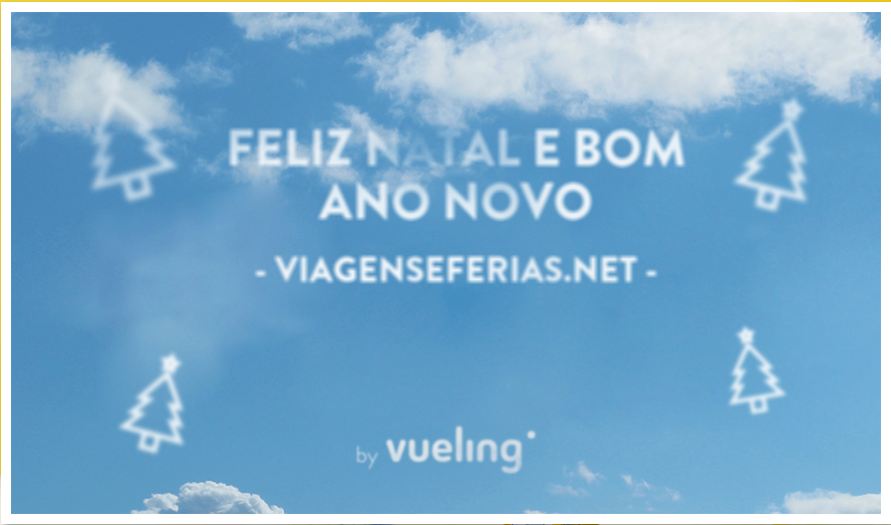 Cartão Flying Wishes da Vueling a desejar Feliz Natal e Bom Ano Novo