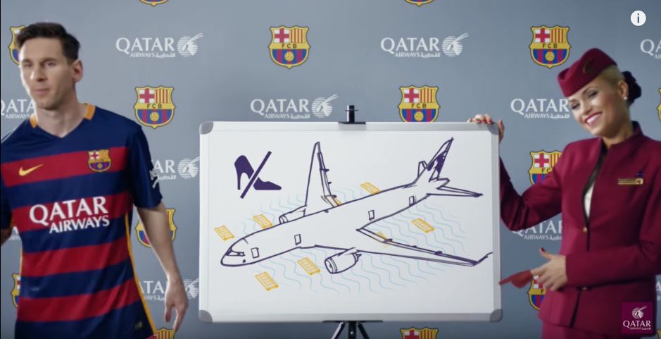 6 jogadores da equipa de futebol do Barcelona em video da Qatar Airways