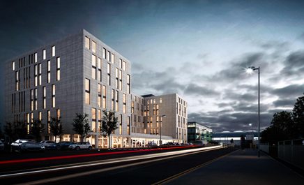 Hampton by Hilton no aeroporto de Stansted durante a noite