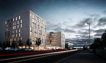 Hampton by Hilton no aeroporto de Stansted durante a noite