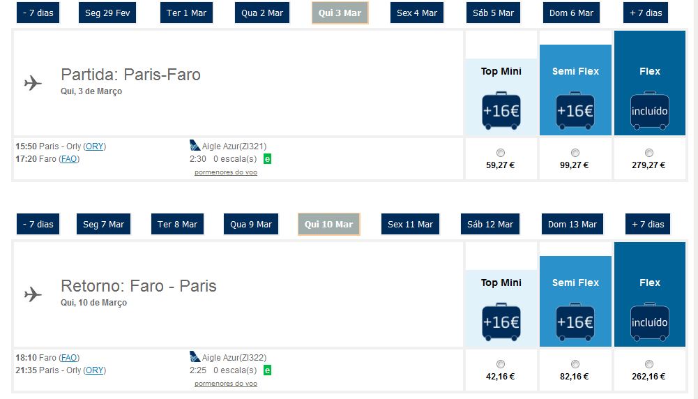 Voos Paris-Faro na Aigle Azur a 32€ por trajecto