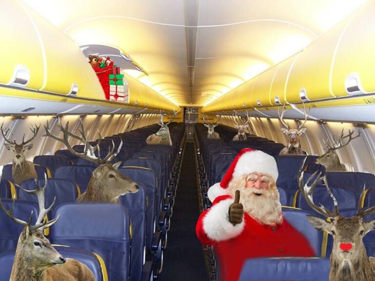 Pai Natal e Renas dentro do avião da Ryanair