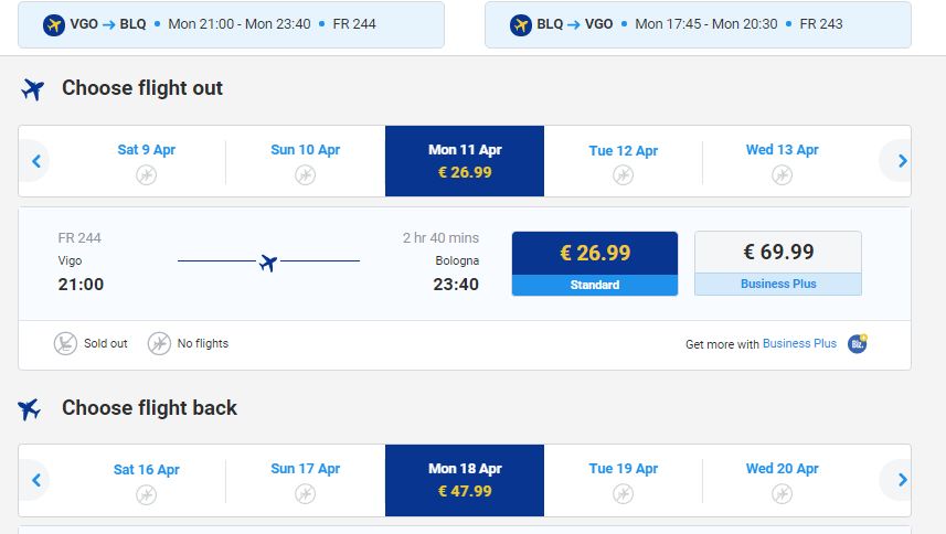 Voos entre Vigo e Bolonha desde 26.99 euros na low cost Ryanair