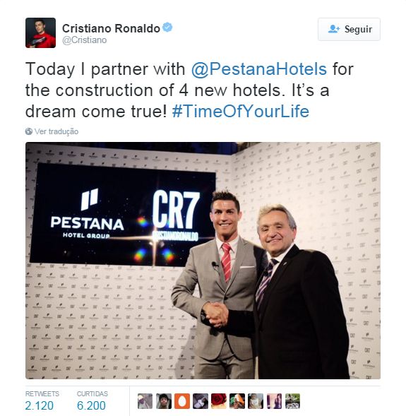 Cristiano Ronaldo anuncia no twitter 4 hotéis CR7 em Lisboa em parceria com Pestana