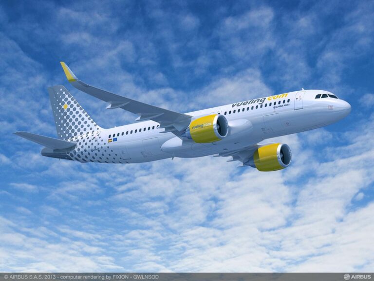Avião A320neo com as cores da Companhia Aérea Vueling