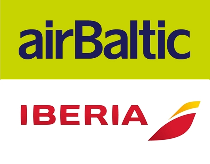 Logo da airBaltic e Iberia que fizeram um acorde codeshare