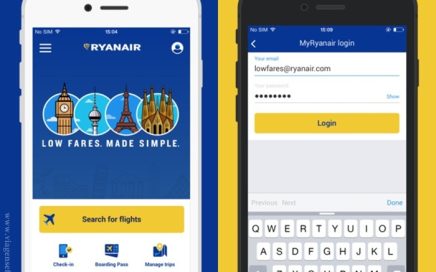 visor da aplicação móvel Ryanair versão 3.1