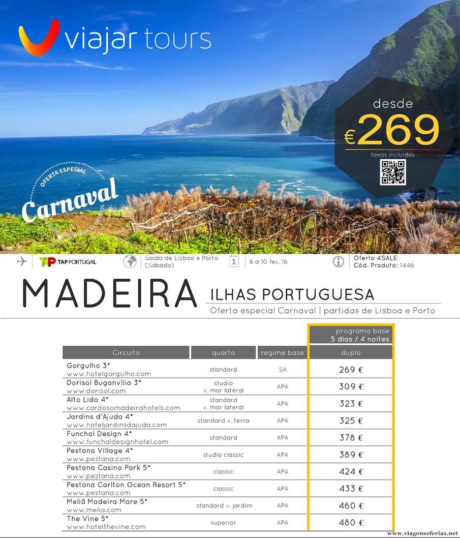 Férias de Carnaval no Funchal desde 269 euros por pessoa