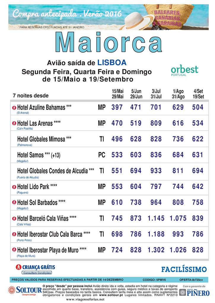 Pacote de férias Verão para Maiorca desde Lisboa a partir de 397€