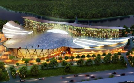 Maquete de vista aérea do Minsk Marriott hotel que abre a 2016