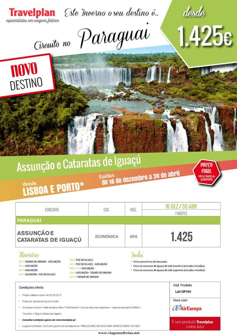 Circuito de férias no Paraguai a 1425€ Assunção e Iguaçu