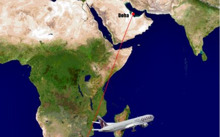 Rota dos voos directos Doha - Maputo pela Qatar Airways