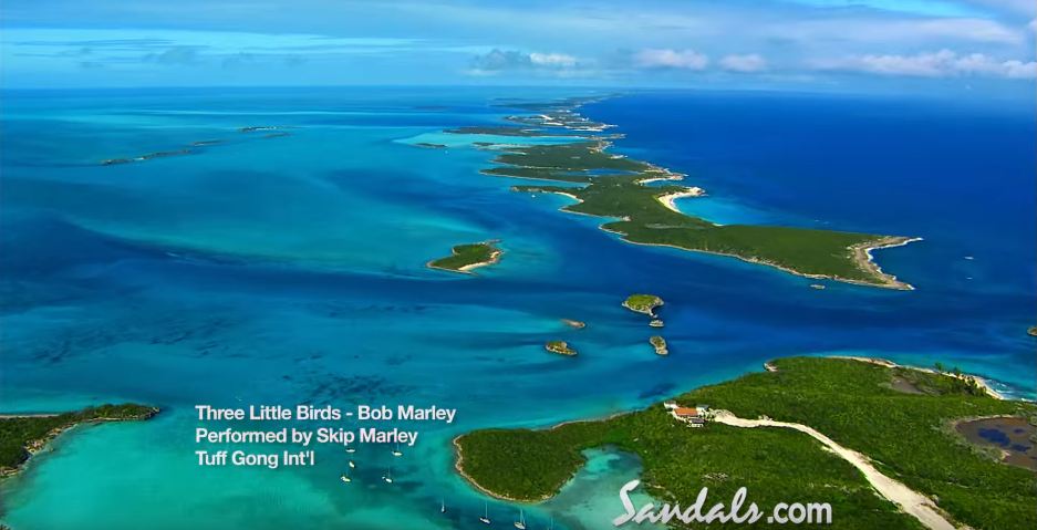 Anúncio da Sandals Resorts nas Caraíbas com música de Bob Marley