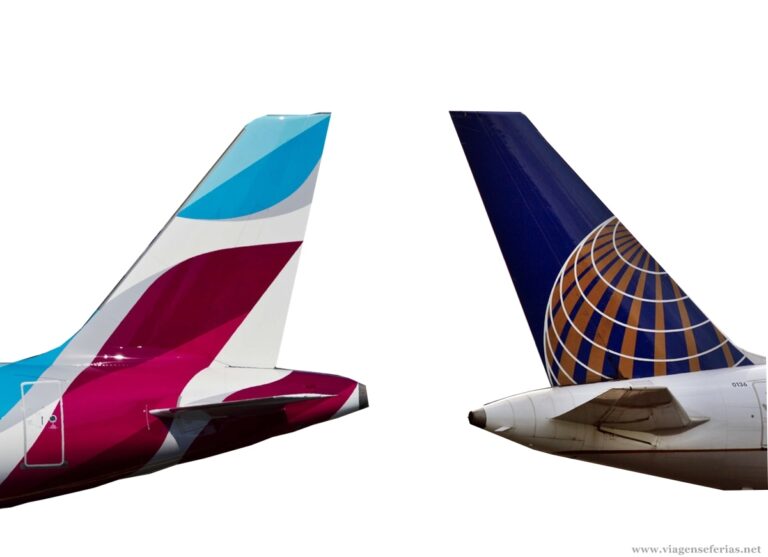 caudas dos aviões da eurowings e da United Airlines