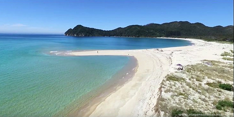 Praia de Awaroa na ilha do Sul na Nova Zelândia