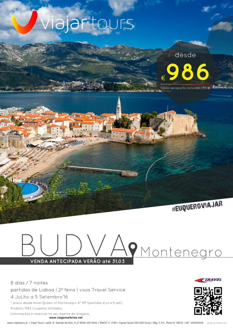 Pacote de férias (voos+estadia) em Budva-Montenegro 986€