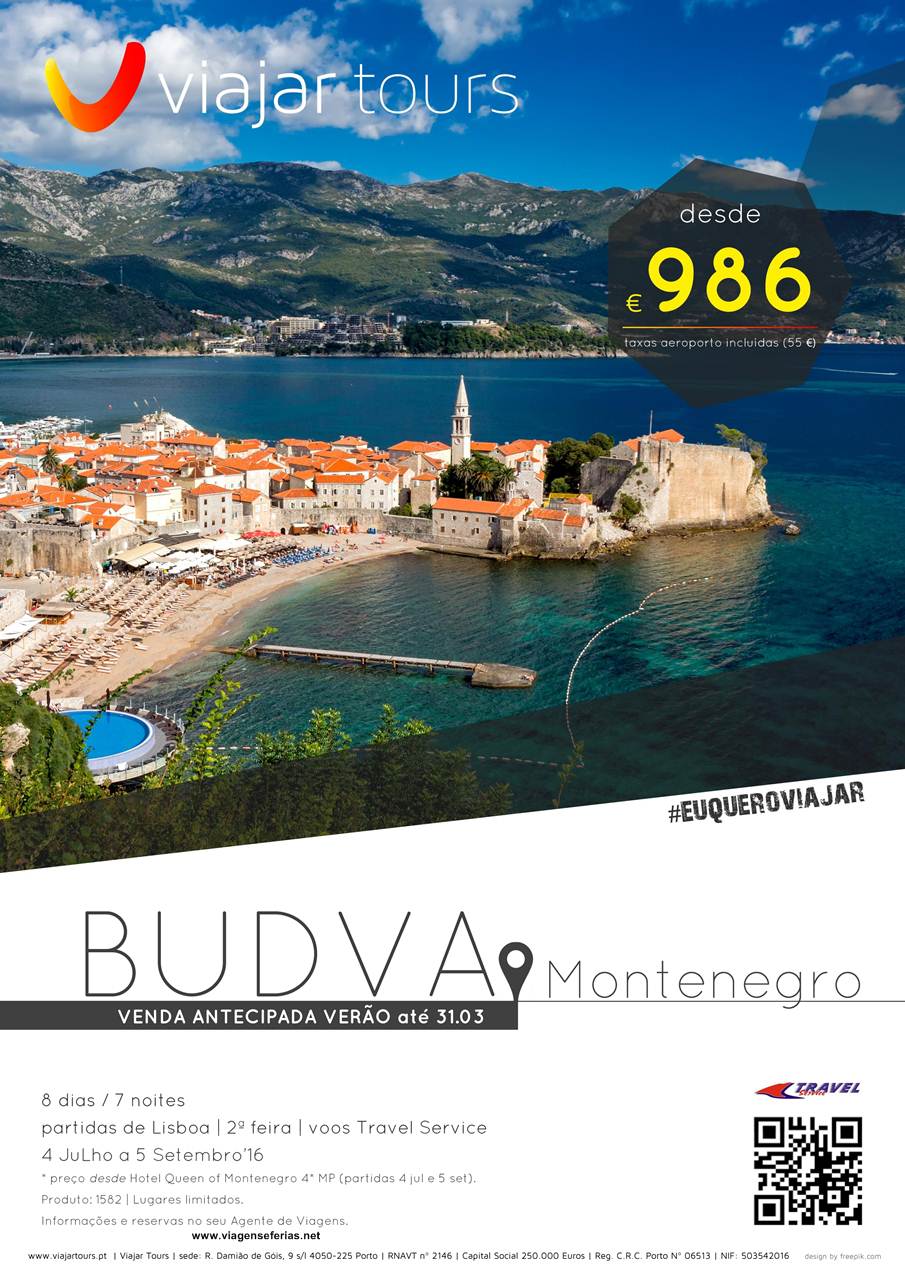 Pacote de férias (voos+estadia) em Budva-Montenegro 986€