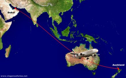 Rota voo directo Emirates Dubai-Auckland na Nova Zelândia