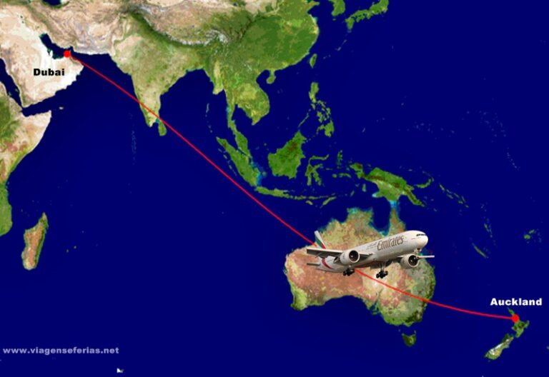 Rota voo directo Emirates Dubai-Auckland na Nova Zelândia