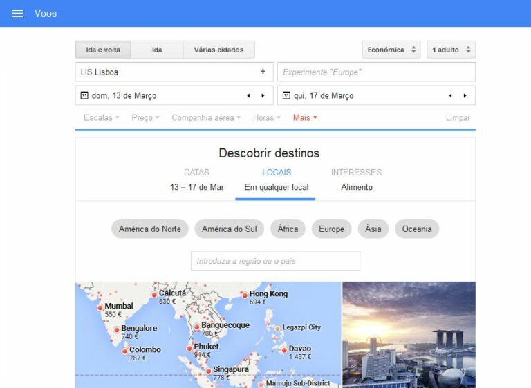 Ferramenta Google Flights em Portugal